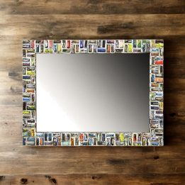 Spiegel rechteckig mit Rahmen aus Papierstücken