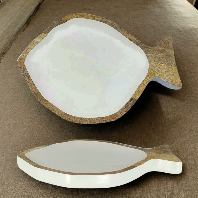 Holzteller Fischform mit Unicolor Design Weiß