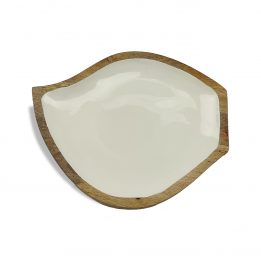 Holzteller mit Multicolor Design Weiß glänzend, Handbemalt, Mango Holz