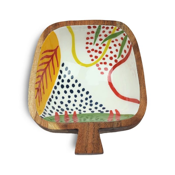 Holzschale mit Multicolor Design Ø 18 cm, Handbemalt, Mango Holz, Sommergeschirr